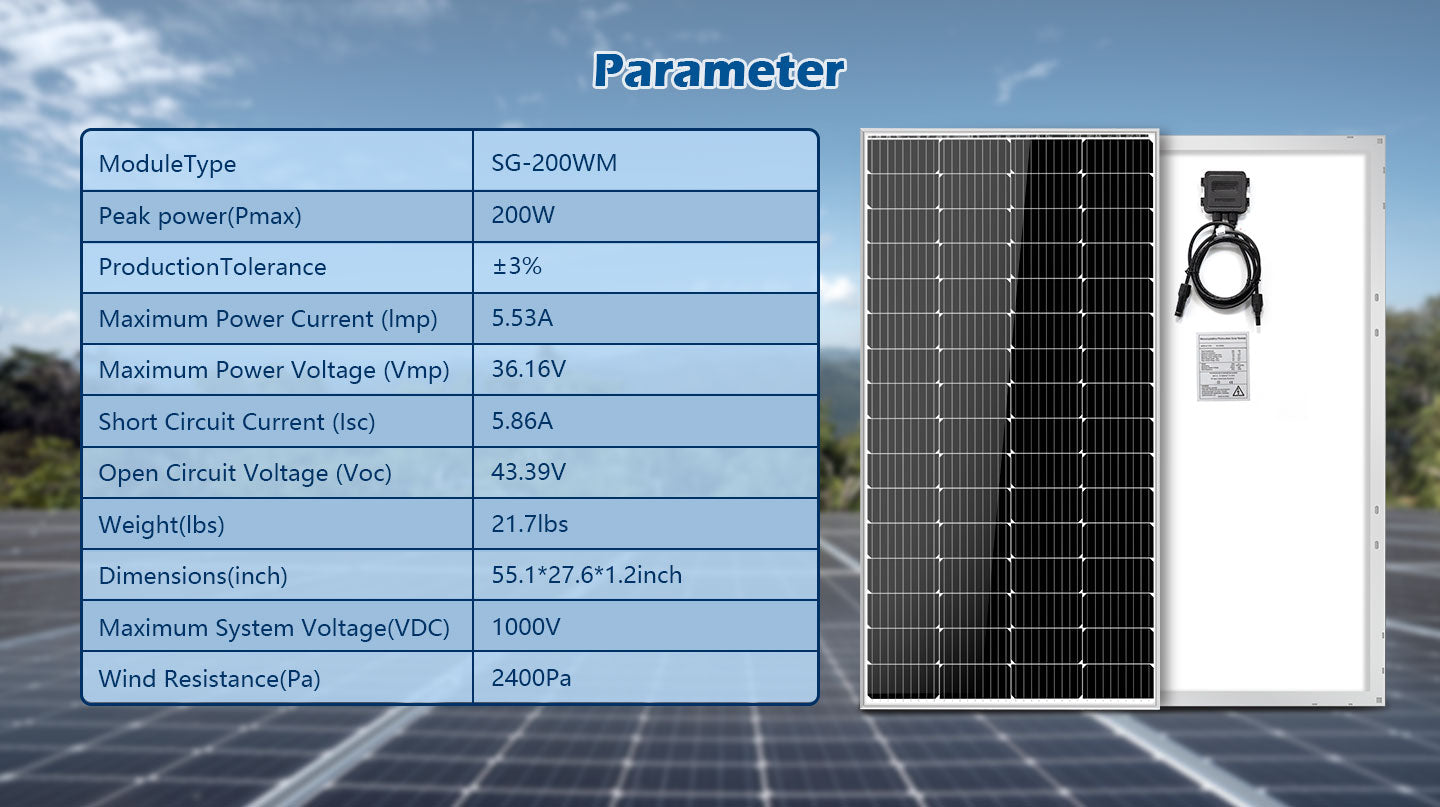 200 Watt Monocrystalline Solar Panel