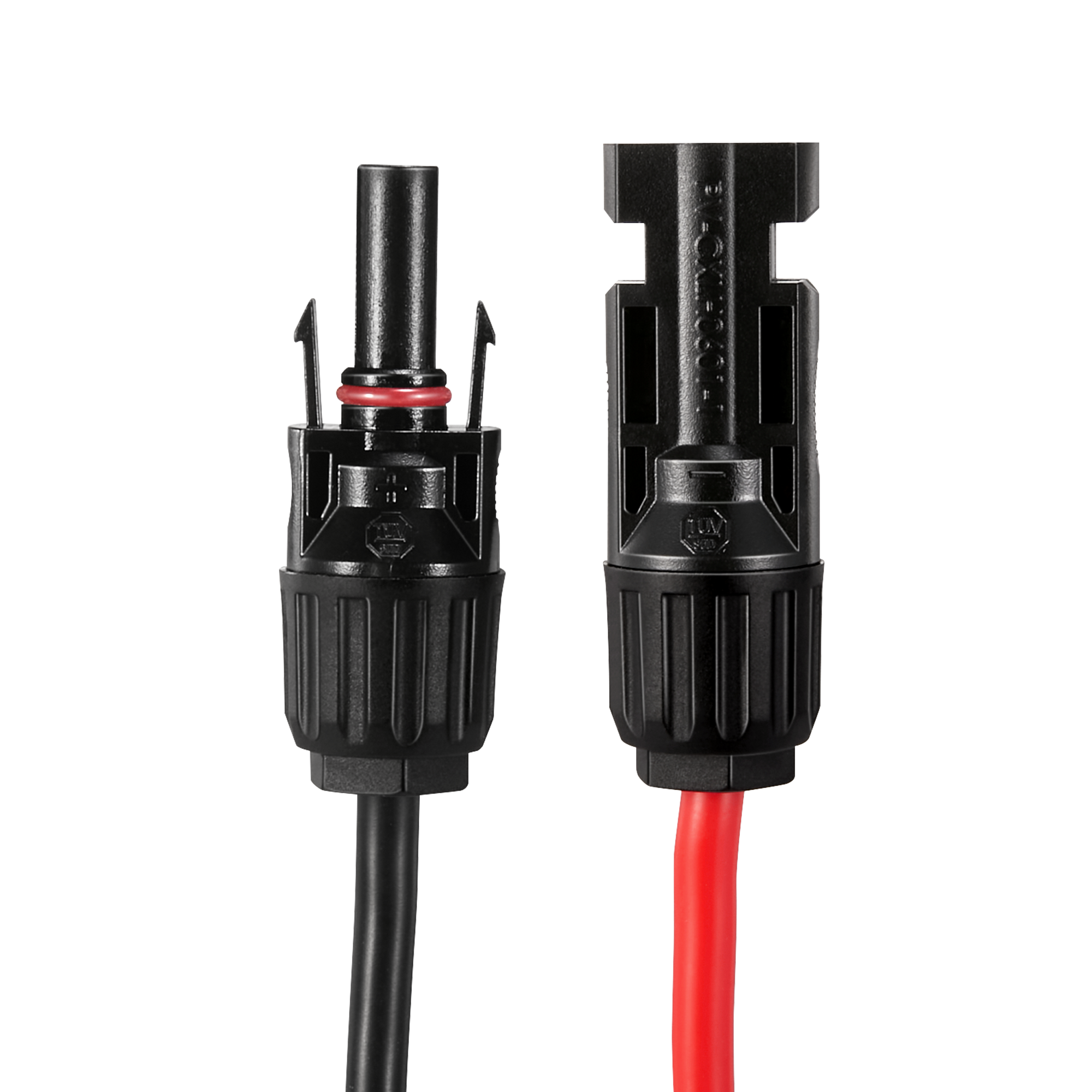 Rich Solar RS-M2S solar connector ends close-up with red and black cable leads