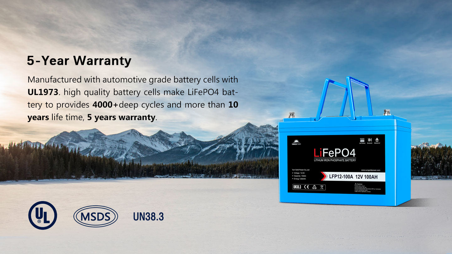 12V 100AH LiFePO4 Deep Cycle Lithium Battery / Bluetooth /Self-heating / IP65