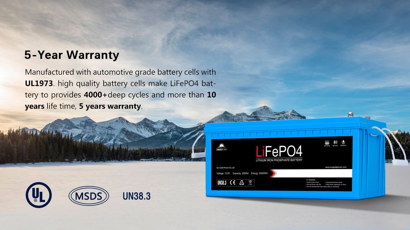 12V 200Ah LiFePO4 Deep Cycle Lithium Battery/ Bluetooth / Self- Heating / IP65