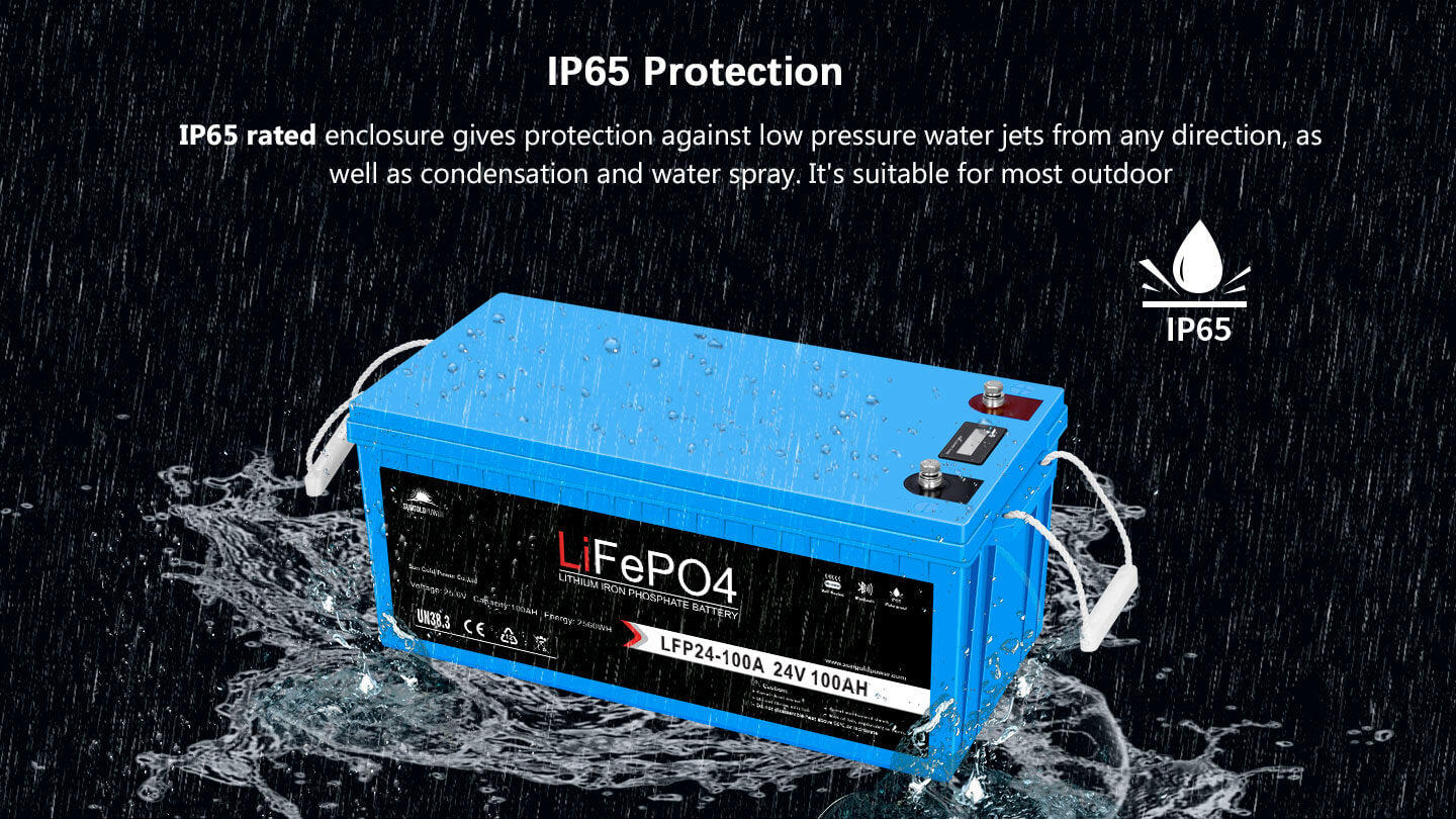 24V 100Ah LiFePO4 Deep Cycle Lithium Battery Bluetooth / Self- Heating / IP65