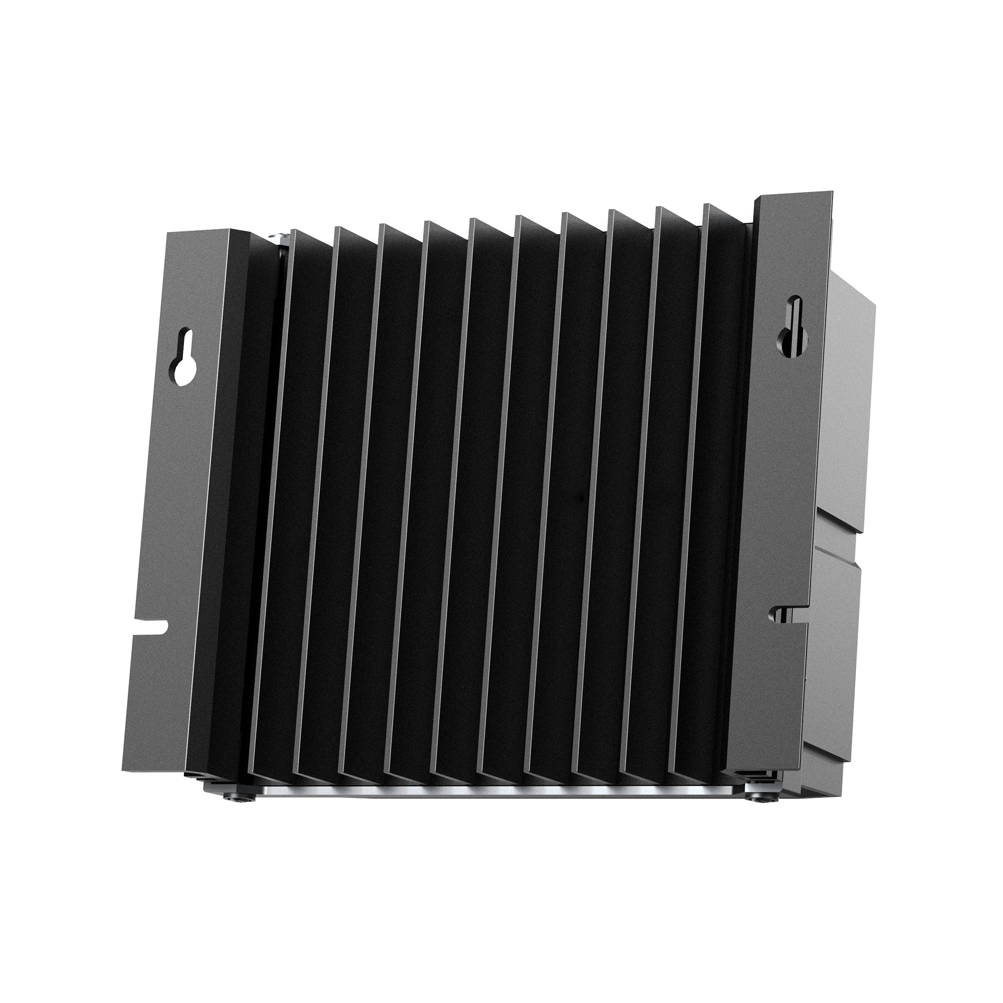 Heat sink view of Rich Solar RS-MPPT30 charge controller with die-cast aluminum design for heat dissipation