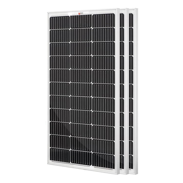 Three Rich Solar MEGA 100W monocrystalline solar panels included in the RS-K3004 300 Watt Solar Kit