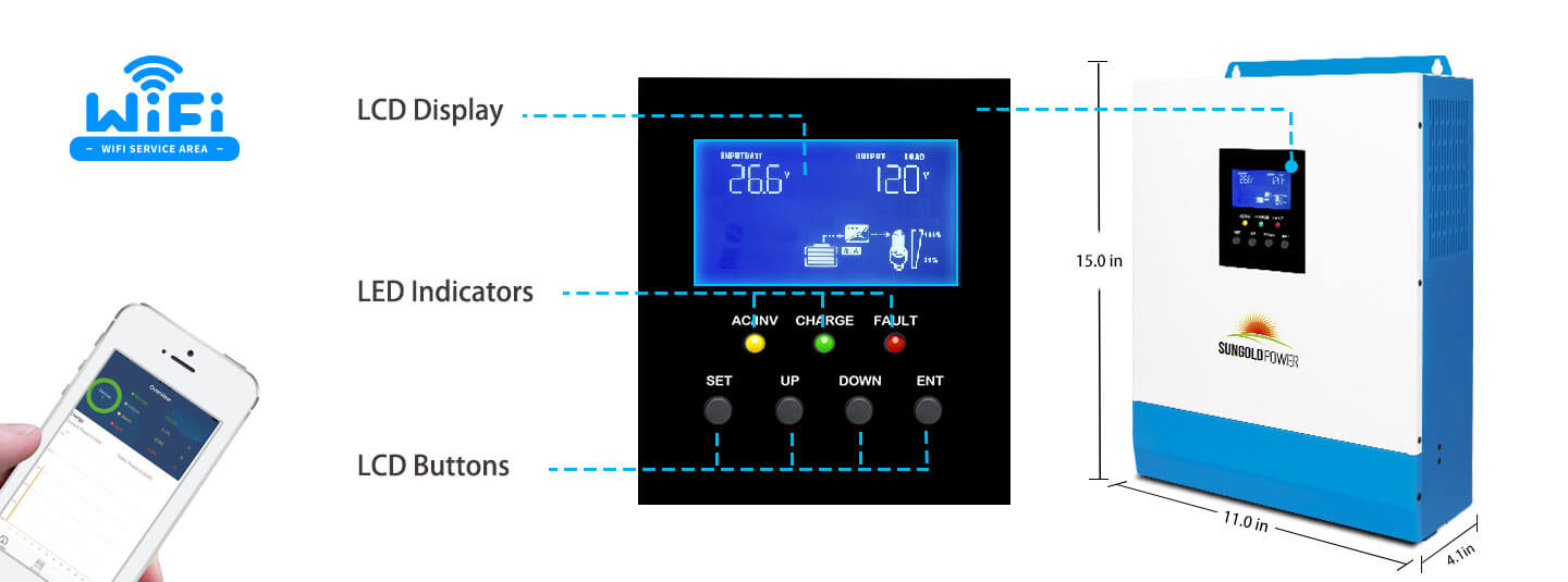 3000W 24V Solar Inverter Charger AC input 120V AC output 120V [PV30-108V / MPPT30- 90V]