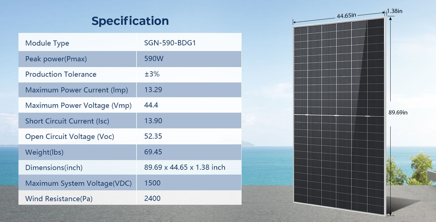 590 Watt Bifacial N-Type Monocrystalline Solar Panel