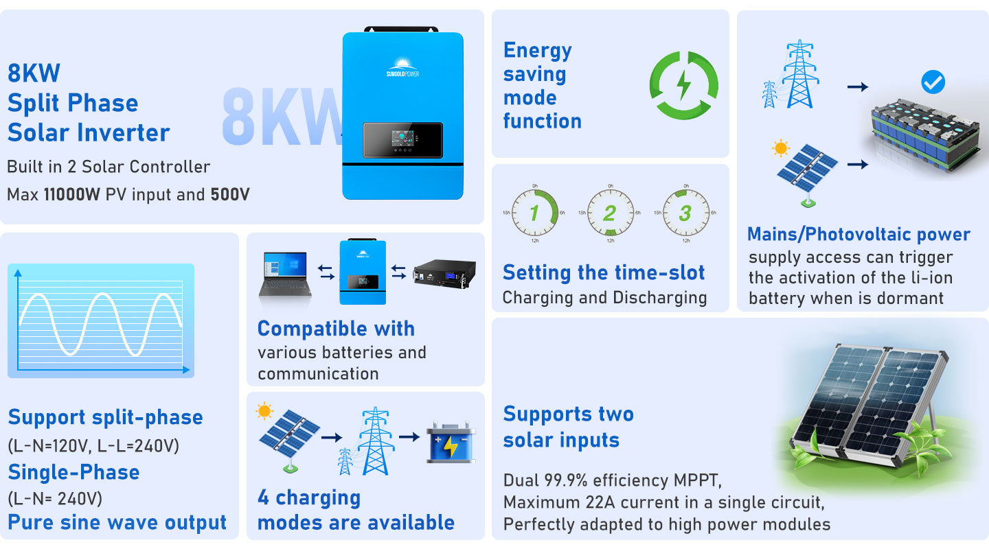 8KW 48V Split Phase Solar Inverter AC input 120V/240V AC output 120V/240V