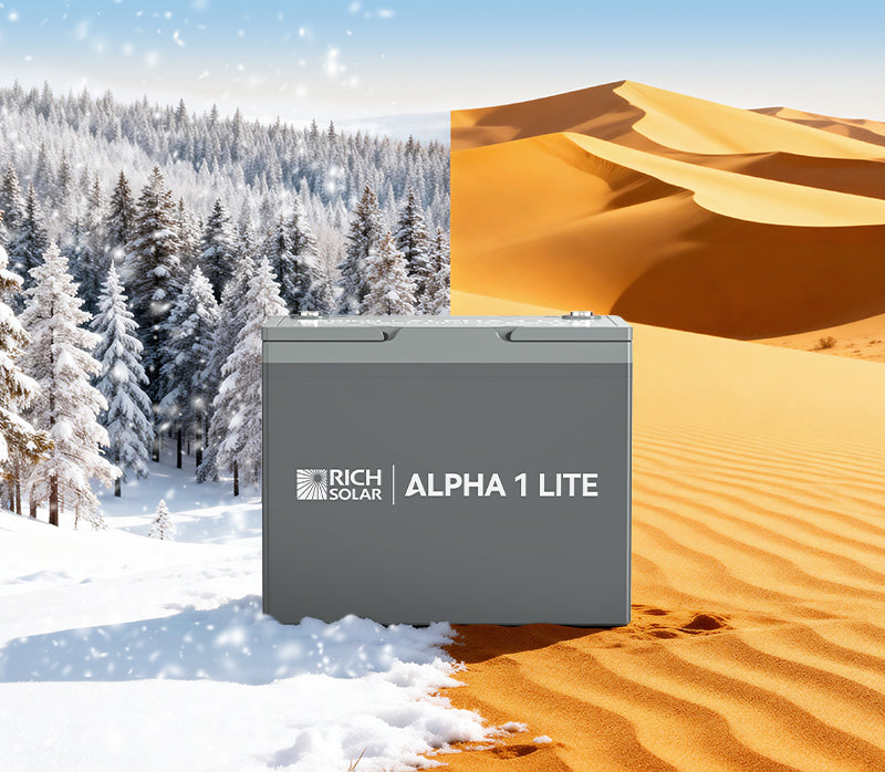 Rich Solar ALPHA 1 LITE low temperature and overheat protection for RV cabin marine and off-grid battery use