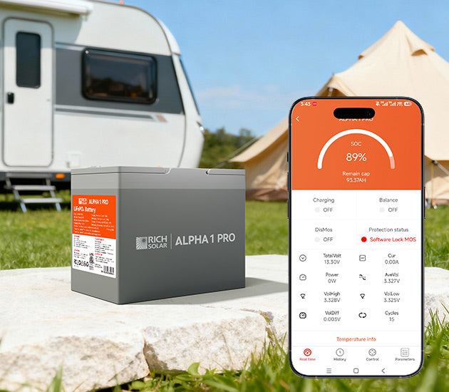 Rich Solar ALPHA 1 PRO Bluetooth battery monitoring with app control