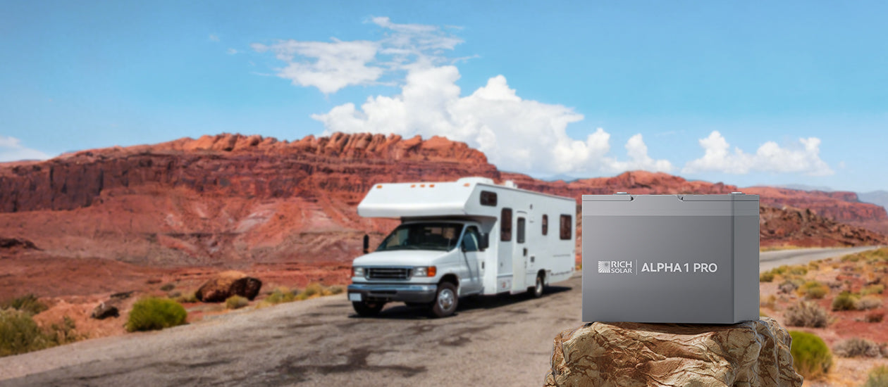 Rich Solar ALPHA 1 PRO 12V 100Ah LiFePO4 battery for RV, trailer, van, boat, cabin, camping, and off-grid solar power