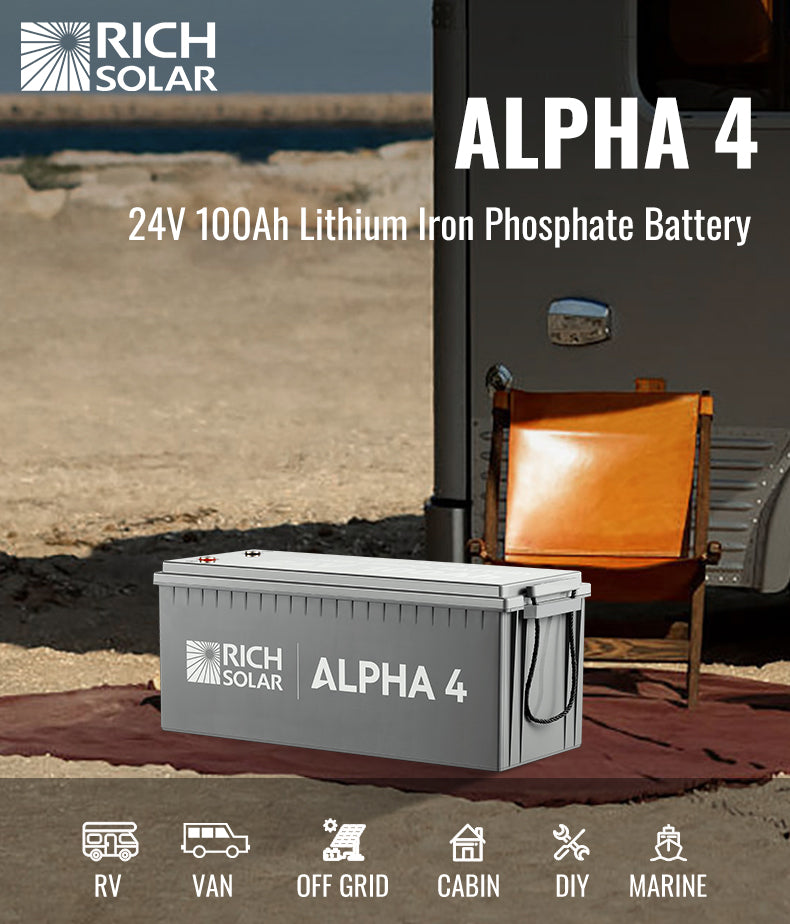 Rich Solar ALPHA 4 24V 100Ah LiFePO4 battery for RV, van, cabin, marine, and off-grid power