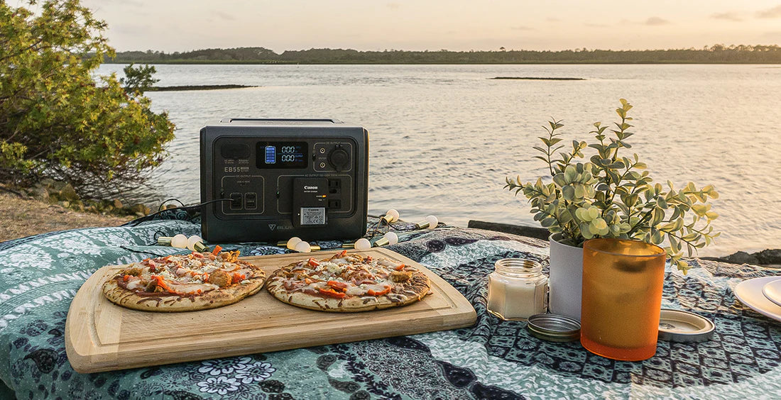 BLUETTI portable power station supporting outdoor cooking and campsite power