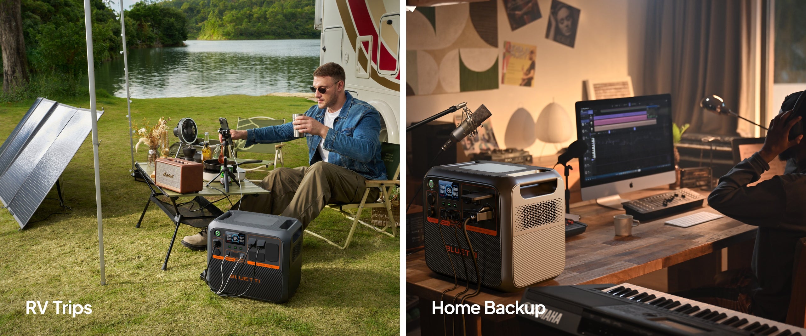 BLUETTI AC200P L powering RV trip and home backup setups