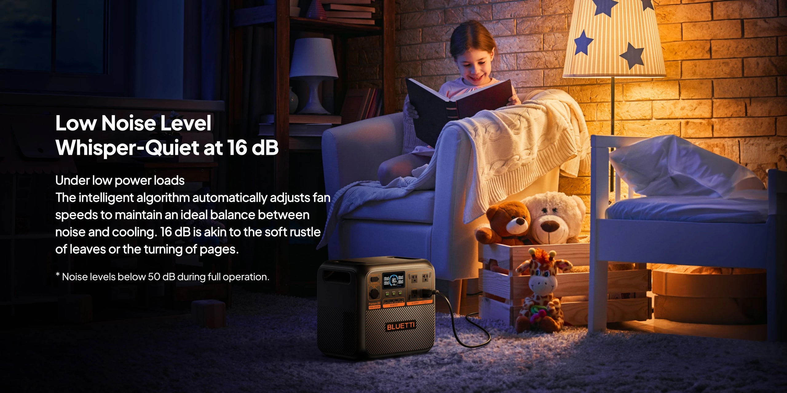 BLUETTI Premium 200 V2 low noise operation feature