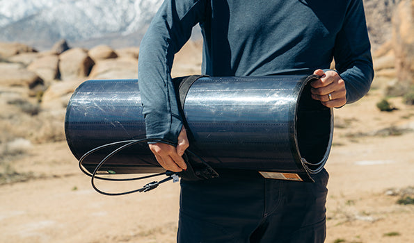 BougeRV Yuma CIGS solar panel rolled for transport