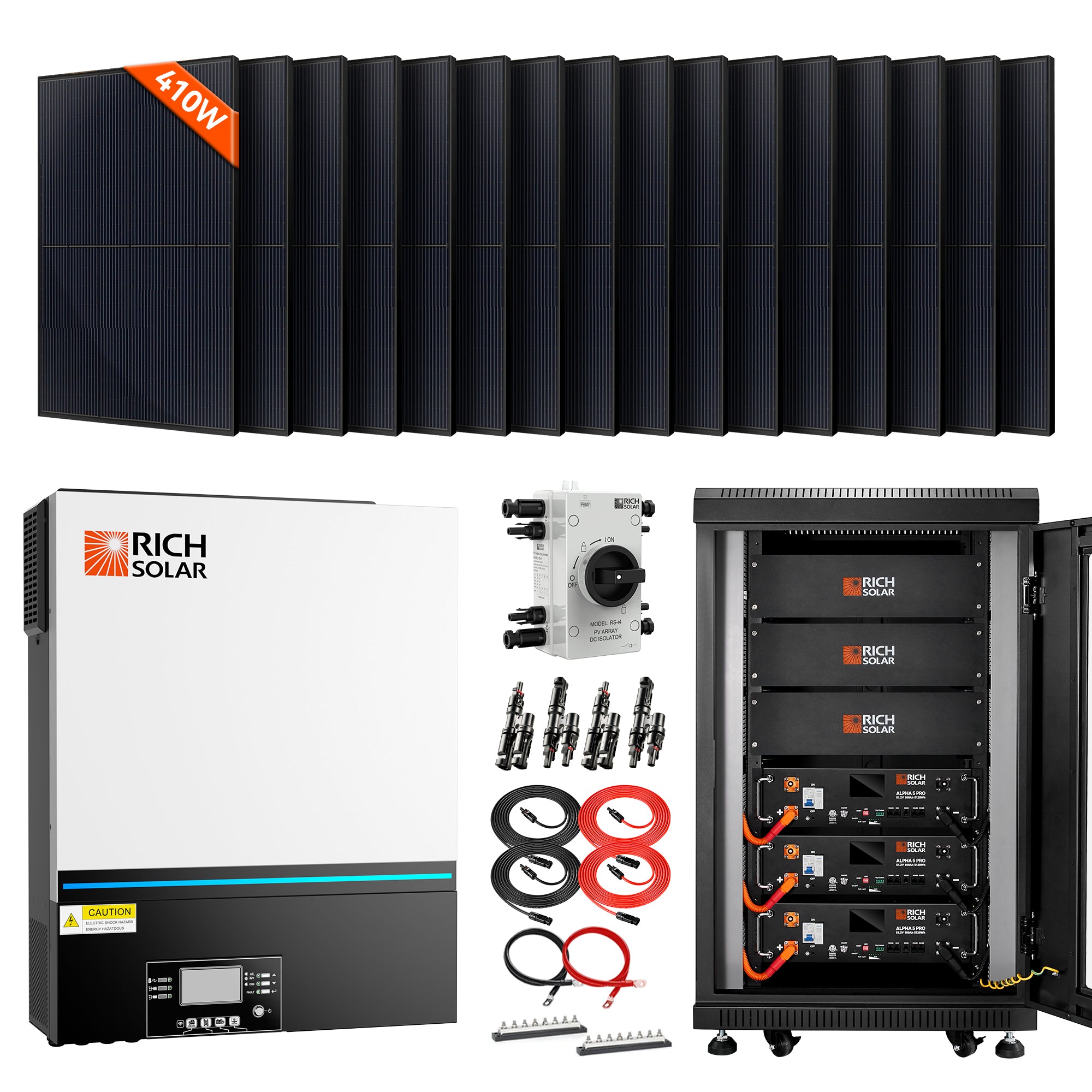 Rich Solar complete off-grid solar kit 16 MEGA 410 panels single NOVA 6548 inverter ALPHA 5 PRO batteries