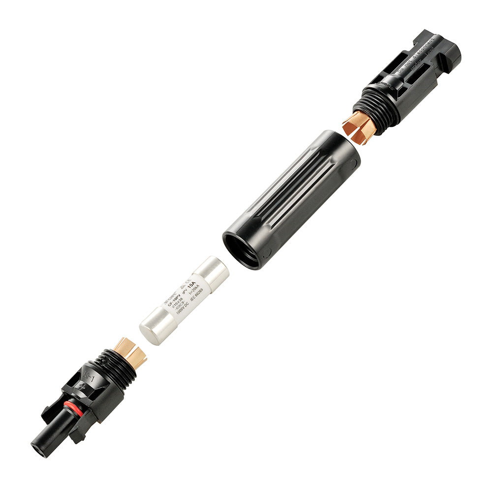 Rich Solar inline fuse holder open showing replaceable fuse inside