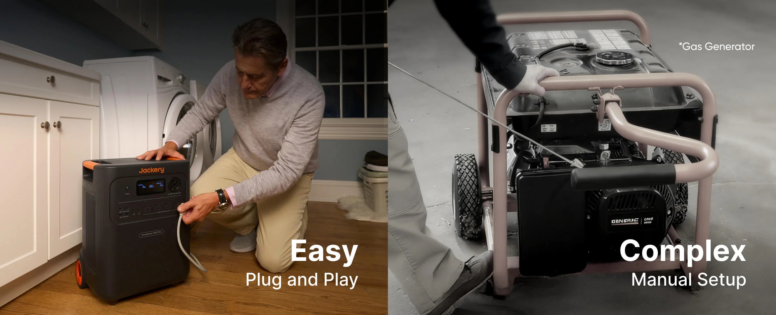 Jackery HomePower 3600 Plus easy plug and play operation compared to gas generator setup