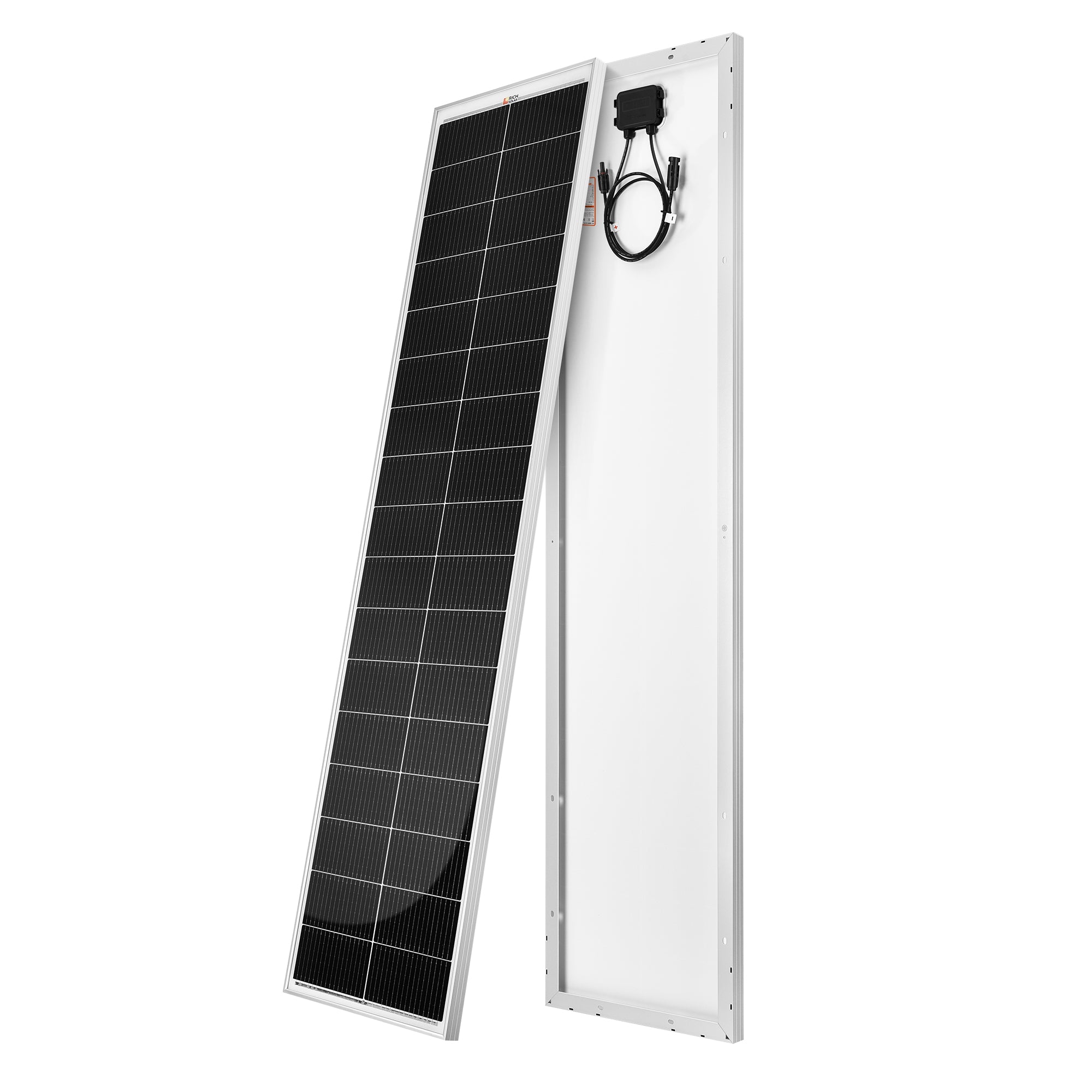 Rich Solar MEGA 130 SLIM solar panel side profile showing narrow width