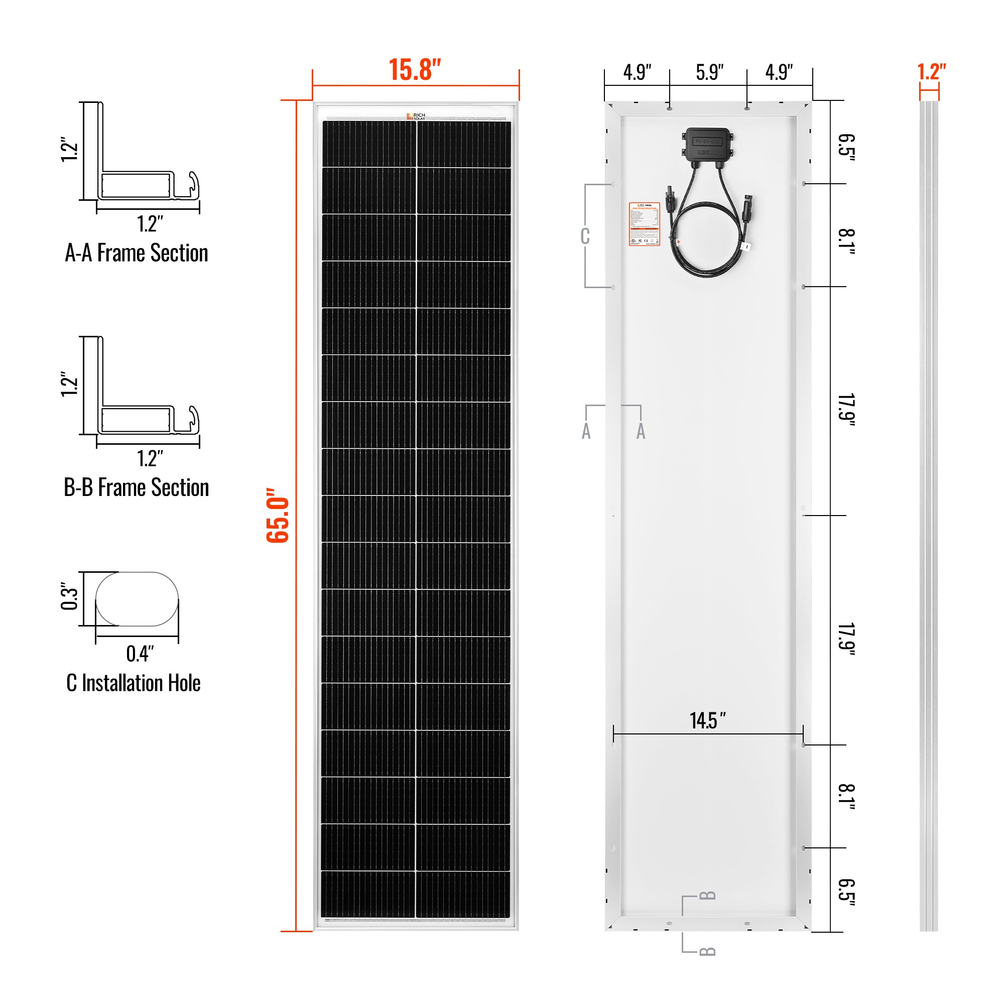 Rich Solar MEGA 130 SLIM N-Type cell surface close up