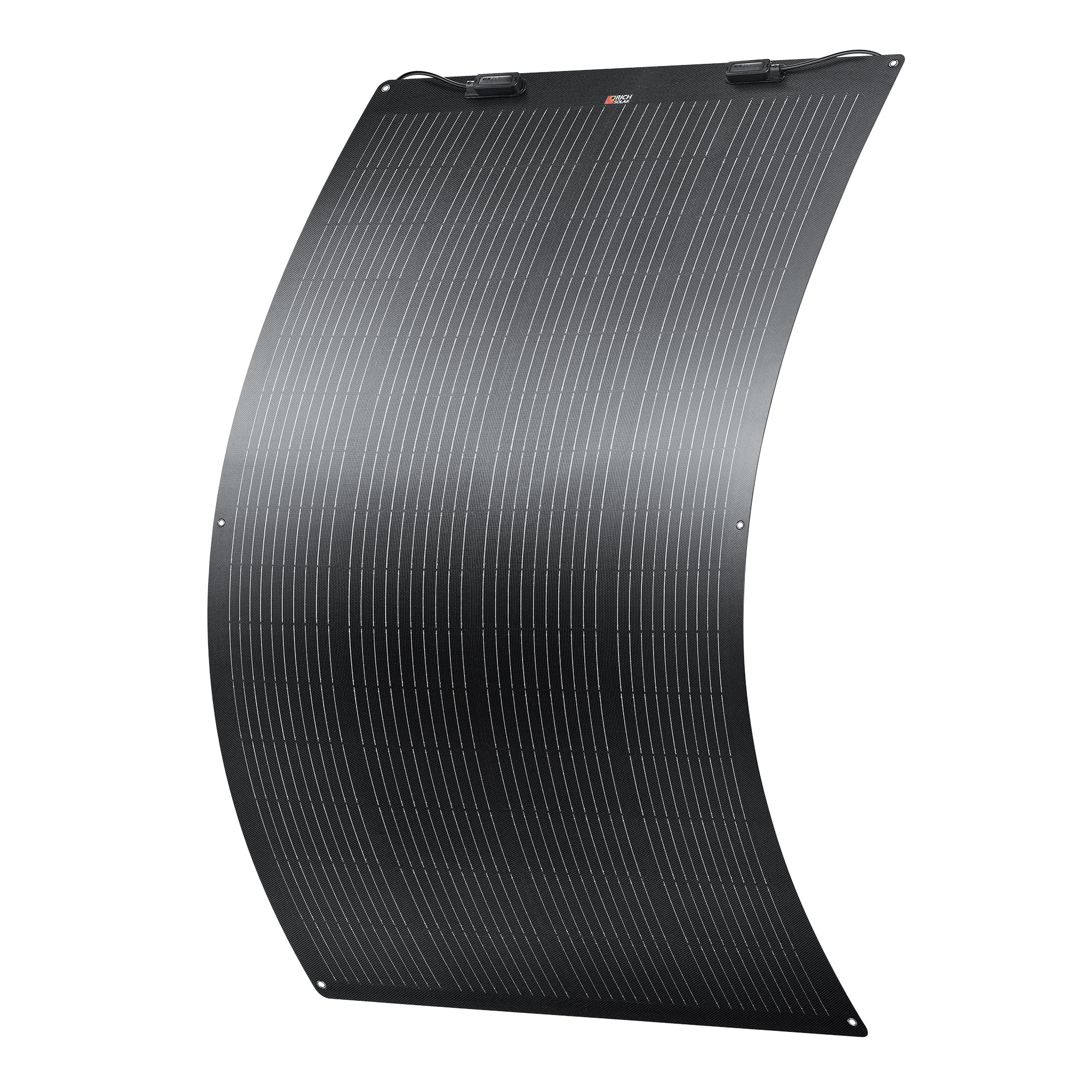 Rich Solar MEGA 200 PRO FLEX 200W 24V flexible solar panel deployed on curved surface