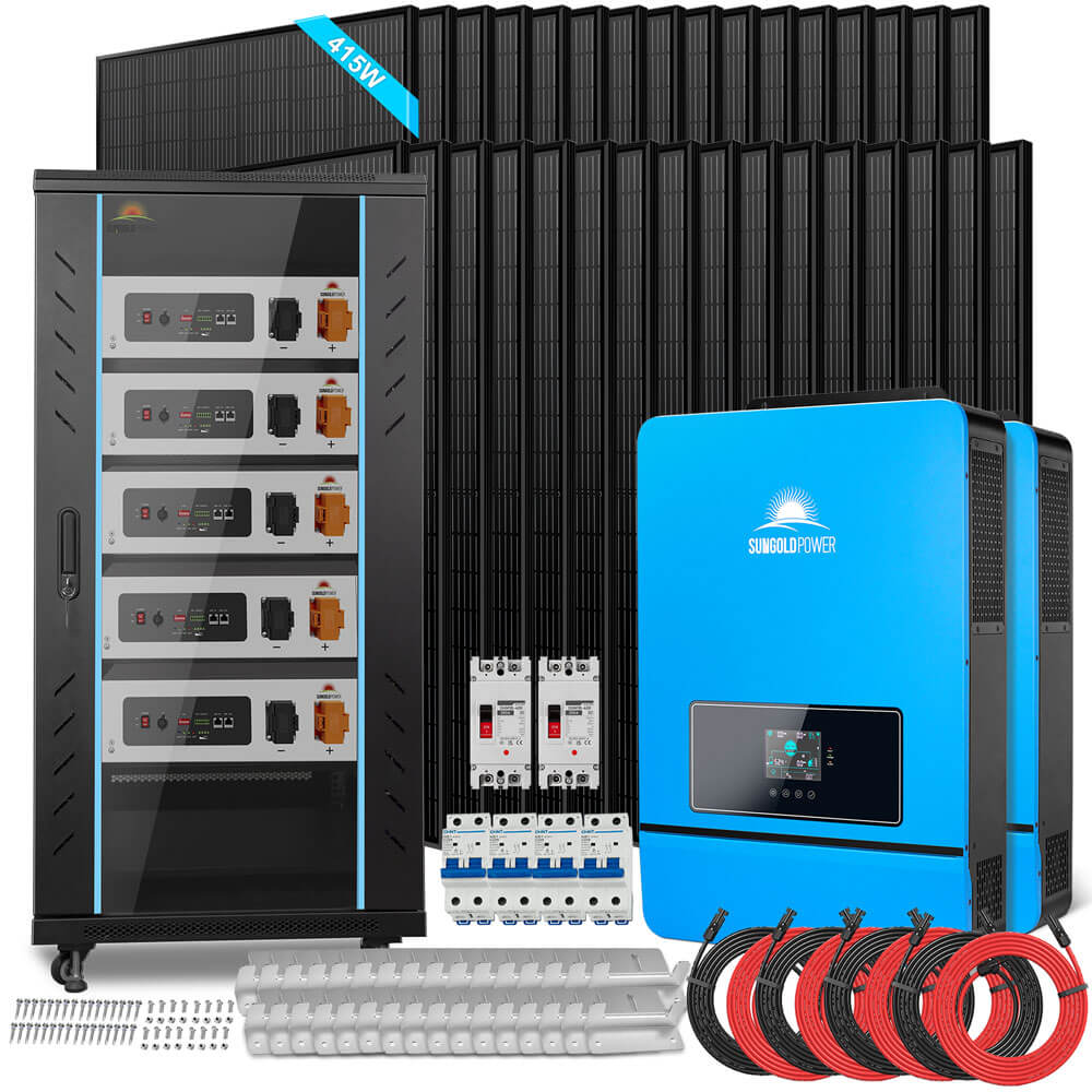 OFF GRID SOLAR KIT 16KW 48VDC 120V/240V LIFEPO4 25.6KWH LITHIUM BATTERY 32 X 415 WATTS SOLAR PANELS SGR-16K25E