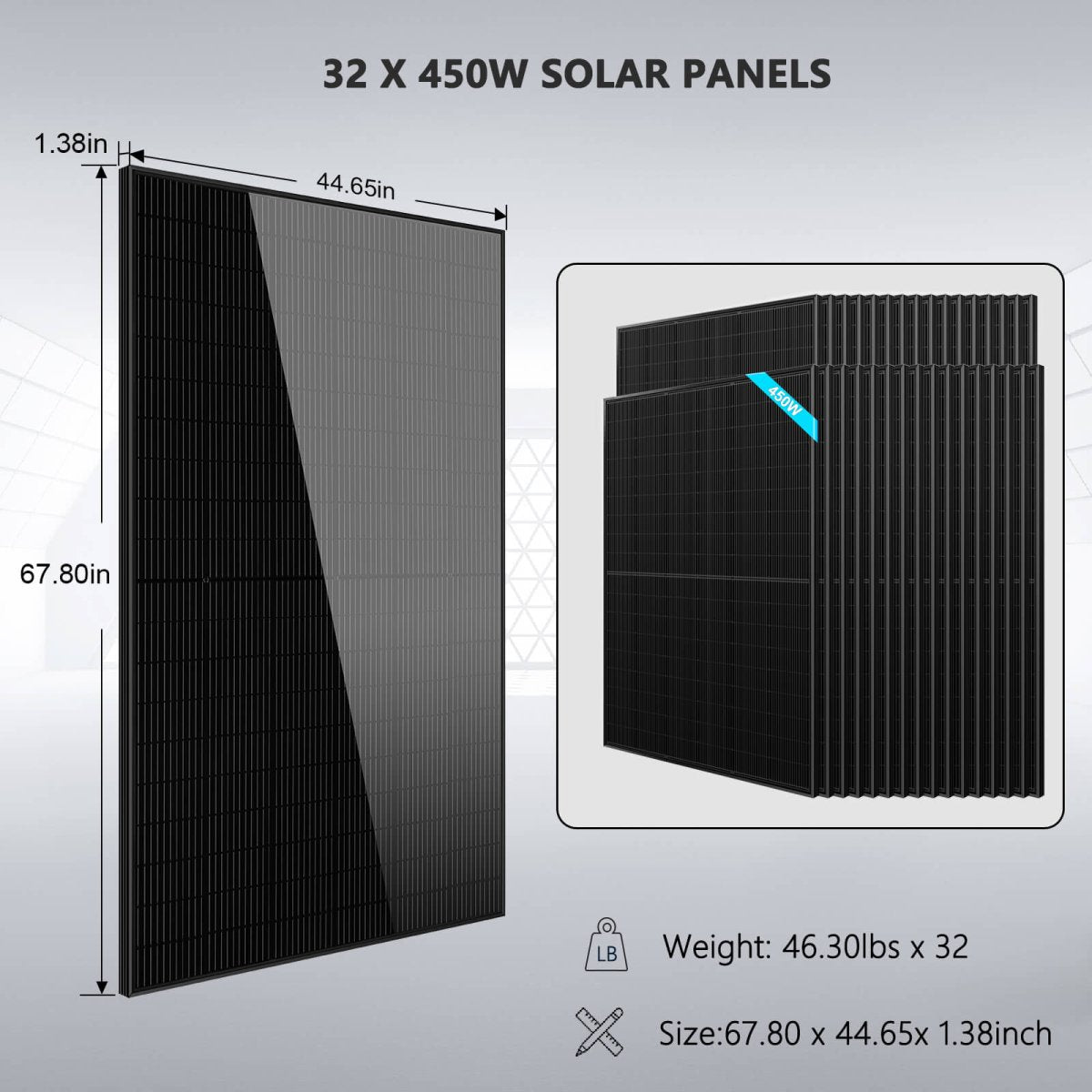 OFF GRID SOLAR KIT 20KW 48VDC 120V/240V LIFEPO4 30.72KWH LITHIUM BATTERY 32 X 450 WATTS SOLAR PANELS SGR-20K30E