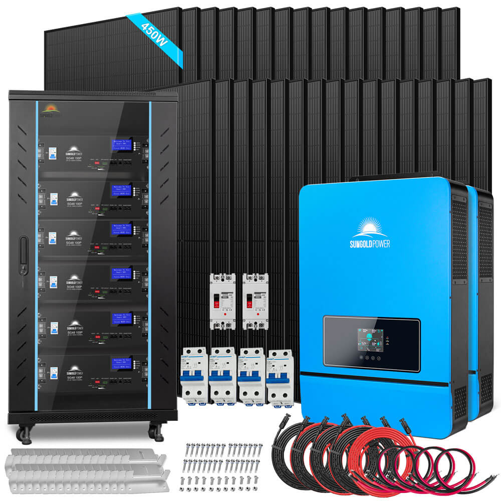OFF GRID SOLAR KIT 20KW 48VDC 120V/240V LIFEPO4 30.72KWH LITHIUM BATTERY 32 X 450 WATTS SOLAR PANELS SGR-20K30E