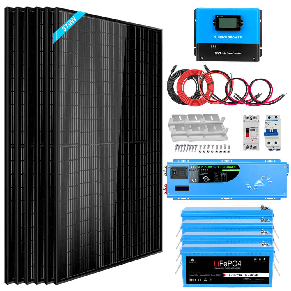 Off Grid Solar Kit 6000W 48VDC 120V/240V LifePO4 10.24KWH Lithium Battery 6 X 370 Watt Solar Panels SGK- PRO64