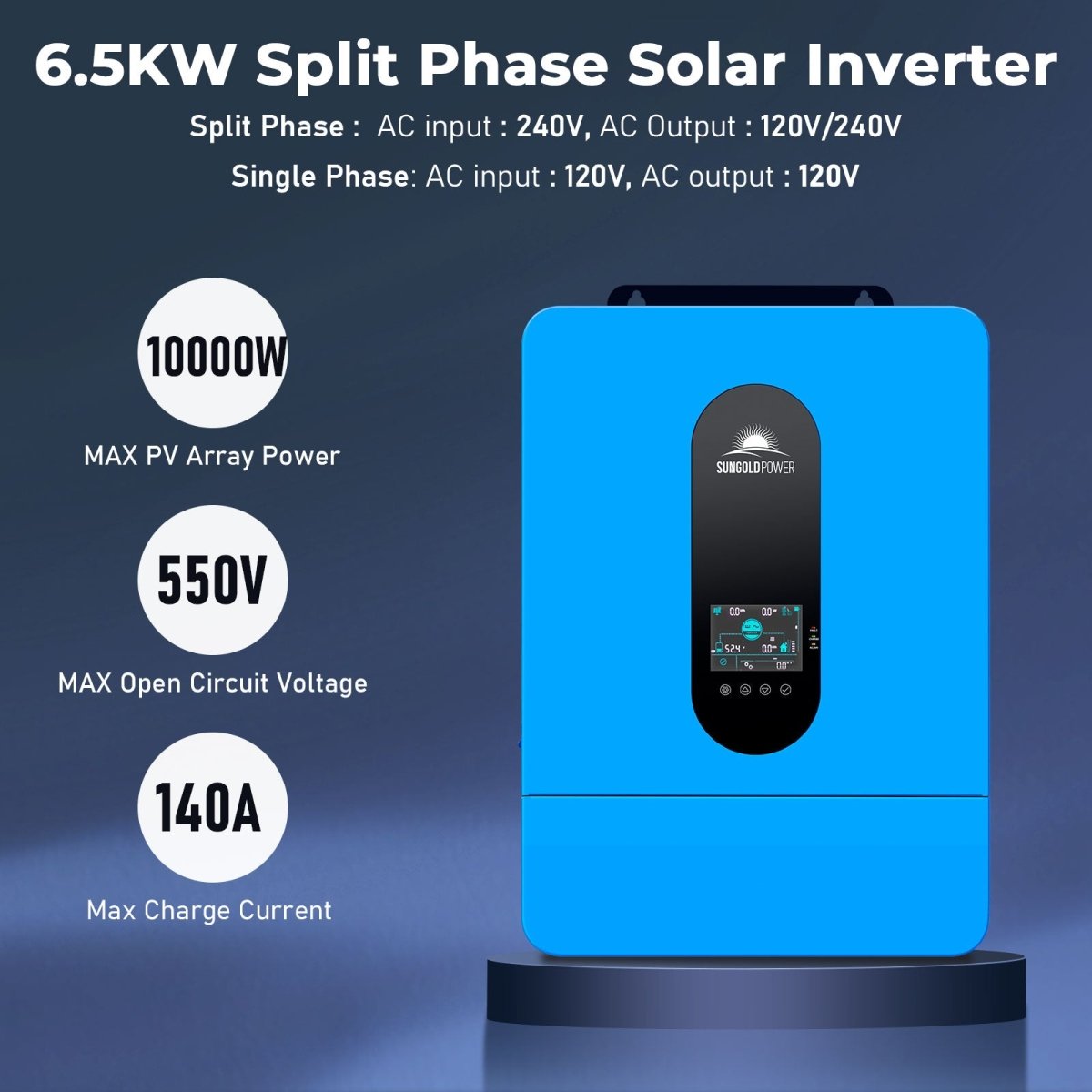 Off-Grid Solar Kit 6500W 48VDC 120/240VAC LiFePO4 10.24KWH Lithium Battery 8 X 415W Solar Panels SGR-6510E