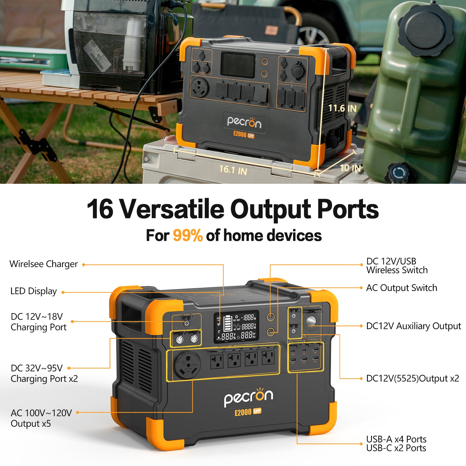PECRON E2000LFP output port arrangement