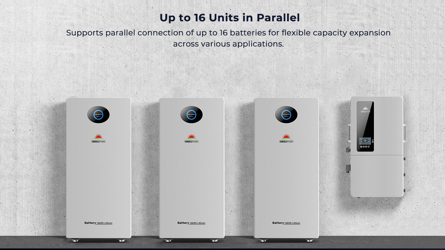 SunGoldPower PowerMax 314Ah batteries connected in parallel for expanded solar energy storage