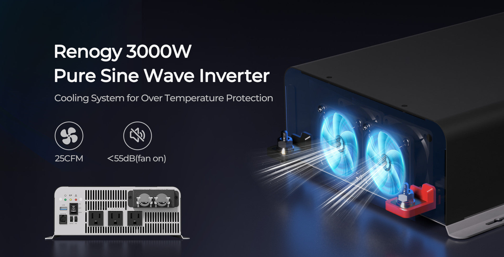 Renogy inverter cooling fan and thermal protection design