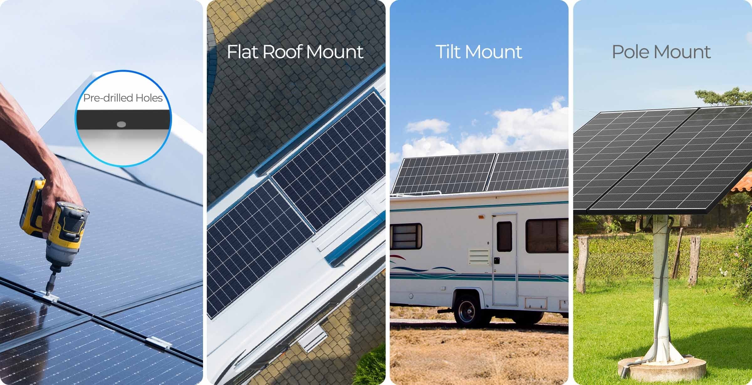 Renogy 320W solar panel pre-drilled holes and mounting configuration options