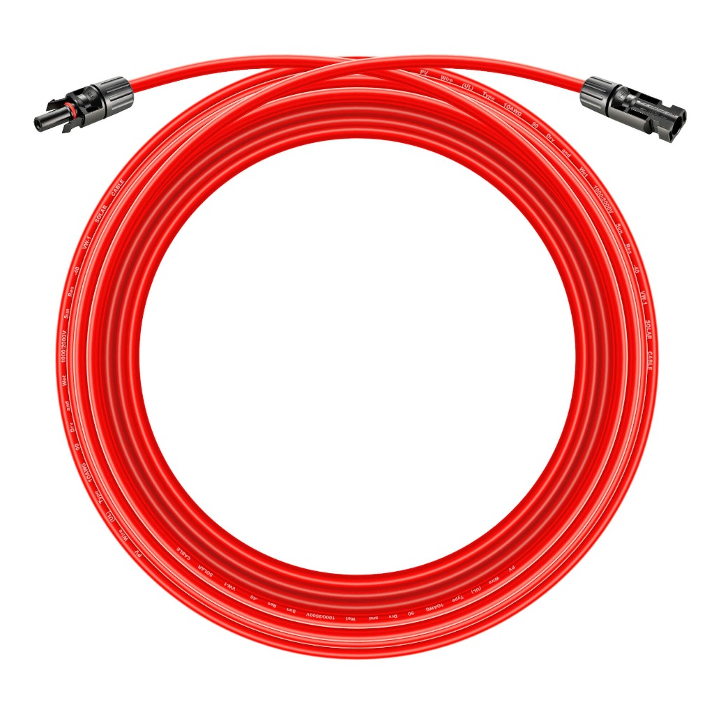 Rich Solar 10 Gauge Solar Panel Extension Cable with Male and Female Solar Connector Ends | Pair of 10AWG Red and Black Extension Wire with Connectors on Both Ends | Choose Cable Length: 10ft, 15ft, 20ft, 30ft, 50ft, 75ft, 100ft