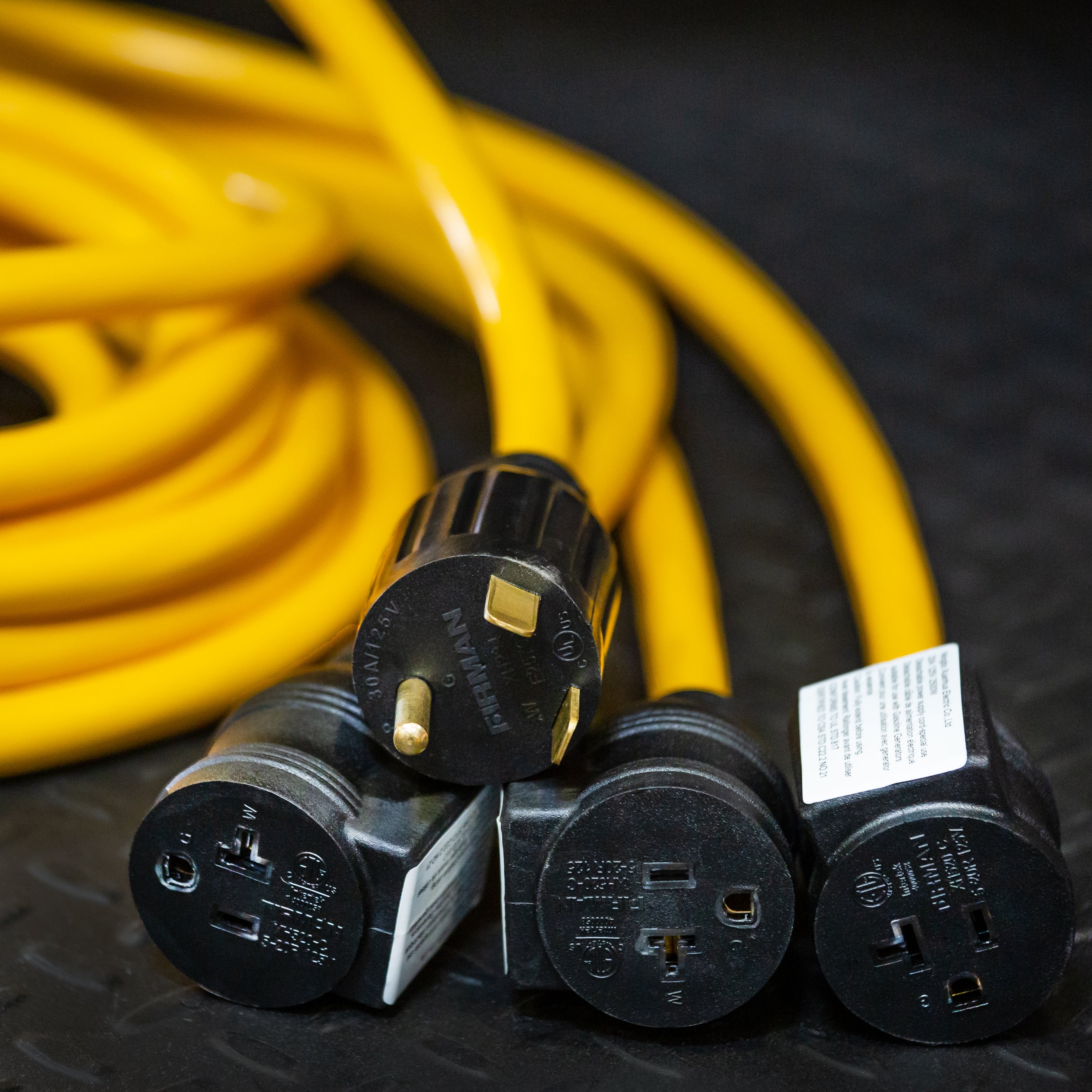 25' Heavy Duty TT-30P to (3)5-20R Portable Generator Power Cord With Storage Strap