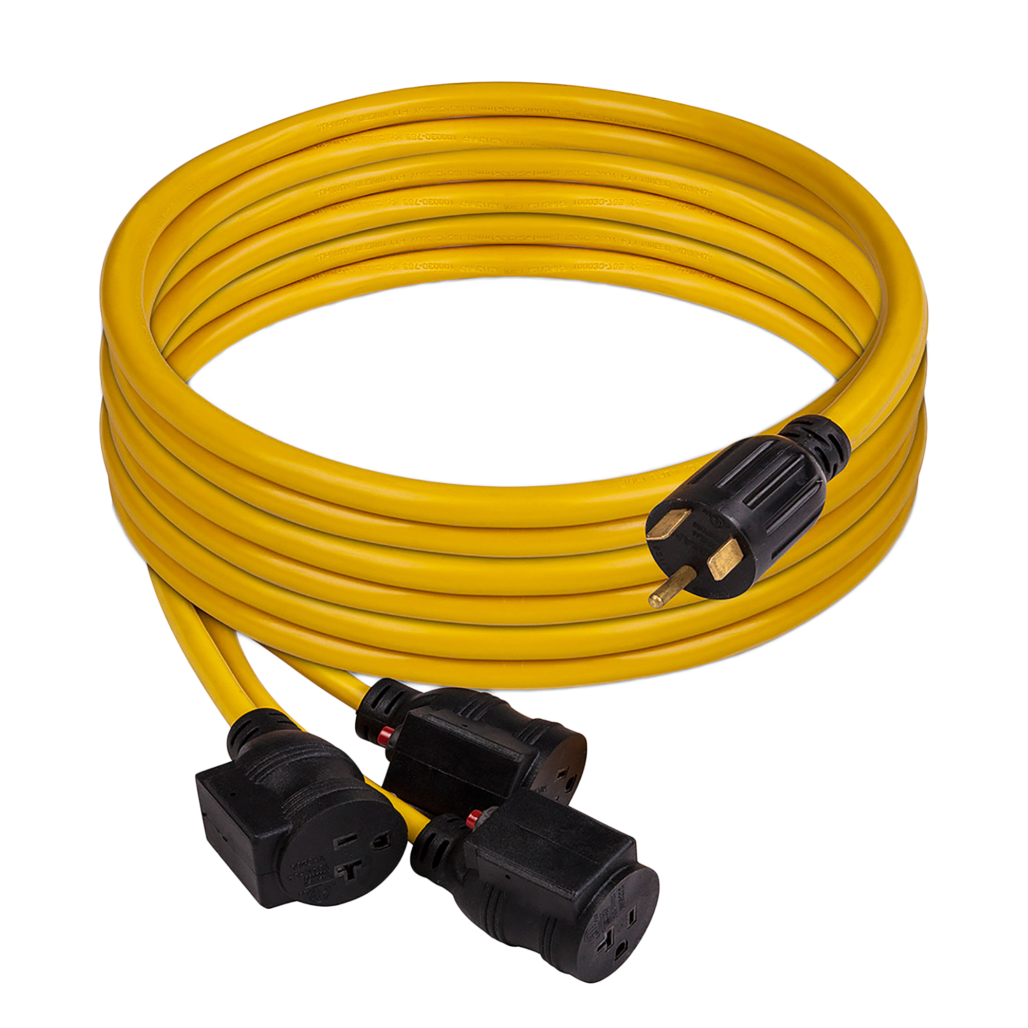 25' Heavy Duty TT-30P to (3)5-20R Portable Generator Power Cord With Storage Strap