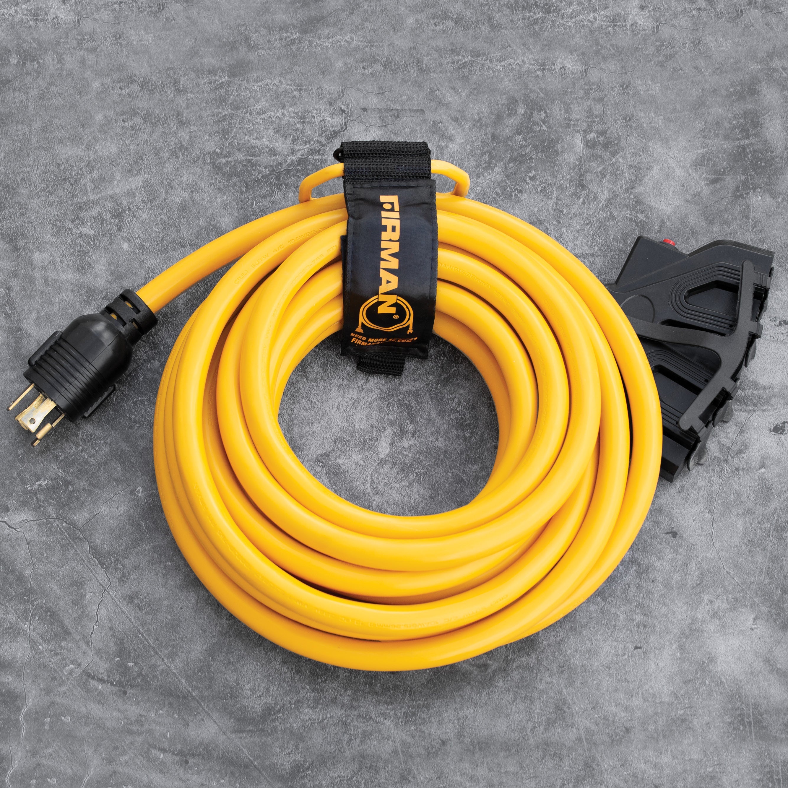 25ft Heavy Duty L14-30P to (4) 5-20R Power Cord With Storage Strap