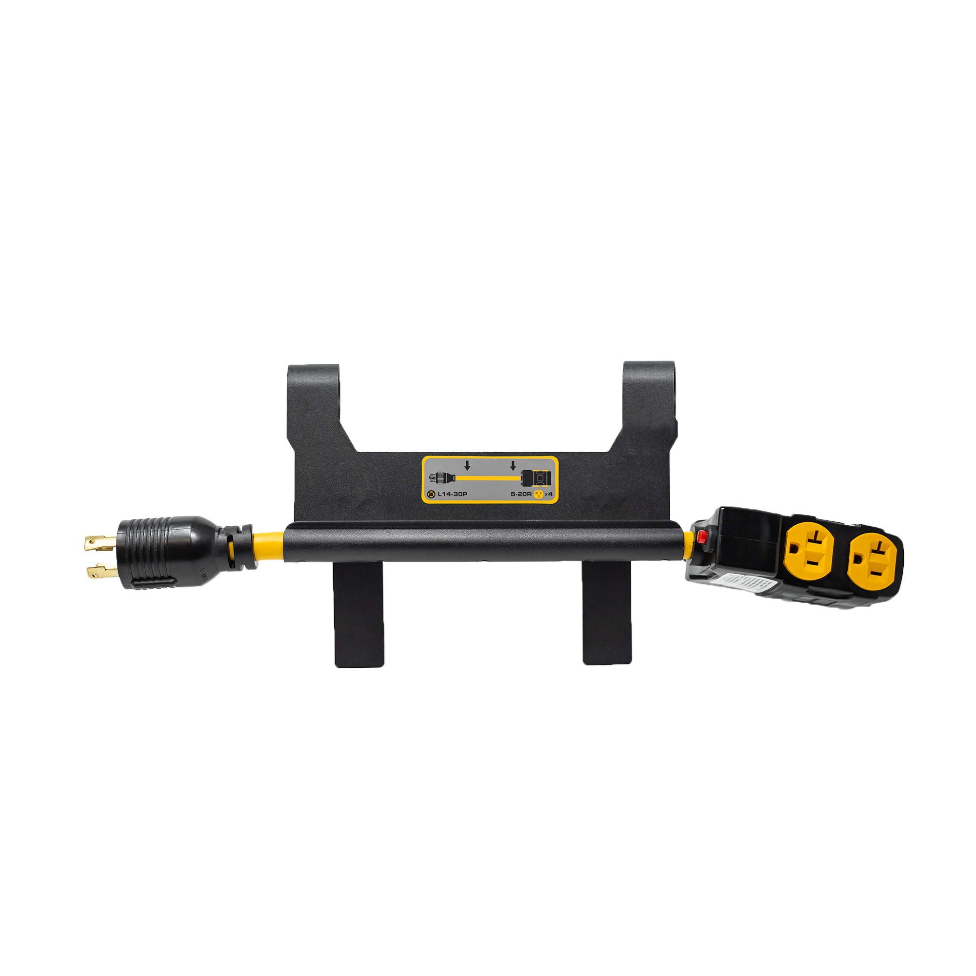 Heavy Duty L14-30P to (4) 5-20R Short Power Cord With Metal Clip Holder
