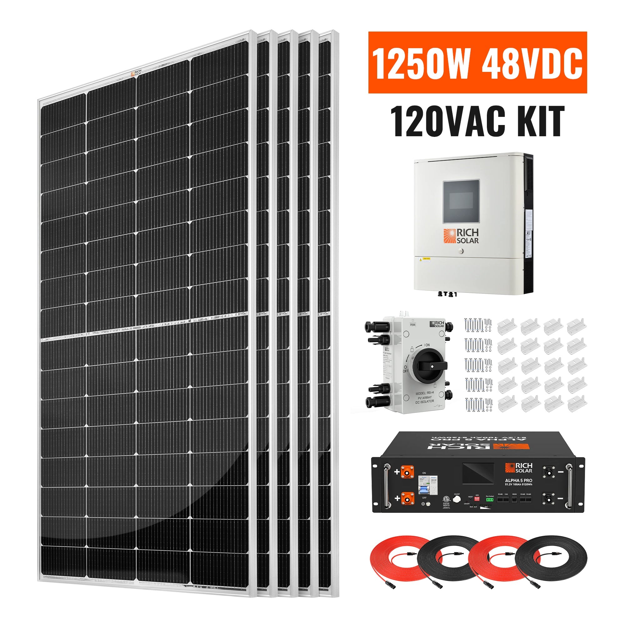 Rich Solar 1250W 48VDC-120VAC Solar Kit