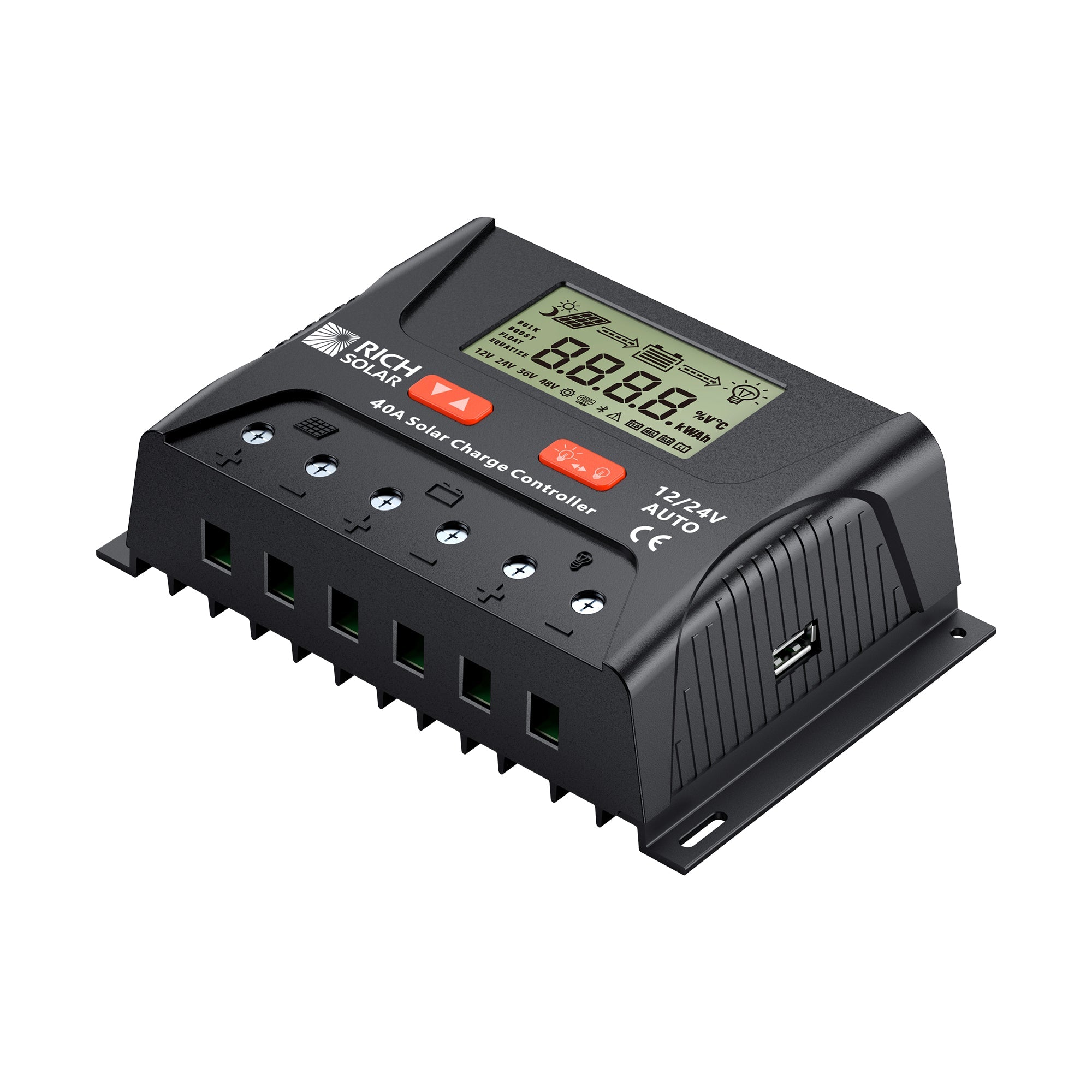 Rich Solar BRAVO LEGEND 40 | 40 Amp PWM Solar Charge Controller | 12V/24V Auto, 3-Stage Charging for RVs, Boats, Off-Grid Systems