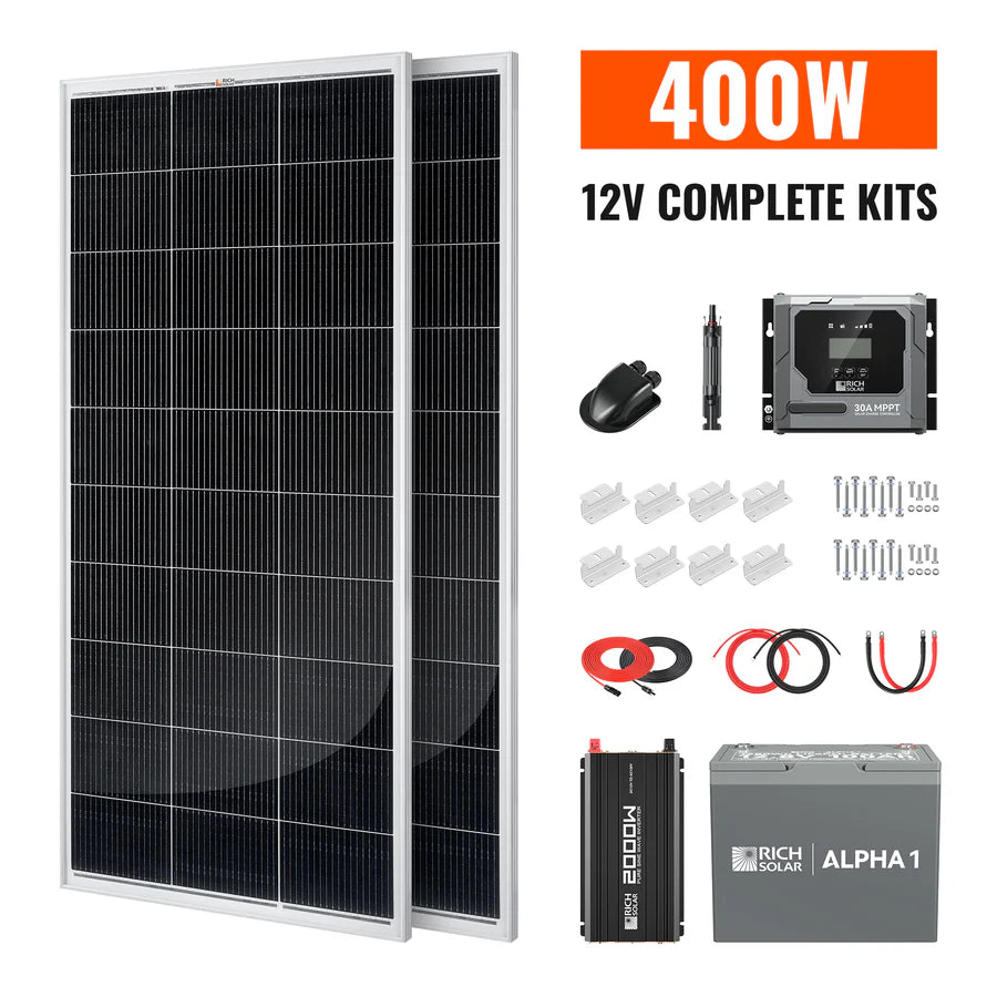Rich Solar 400 Watt Solar Kit | Solar Panel & Charge Controller Kit for RVs, Vans & Off-Grid Applications | Expandable Solar Charging