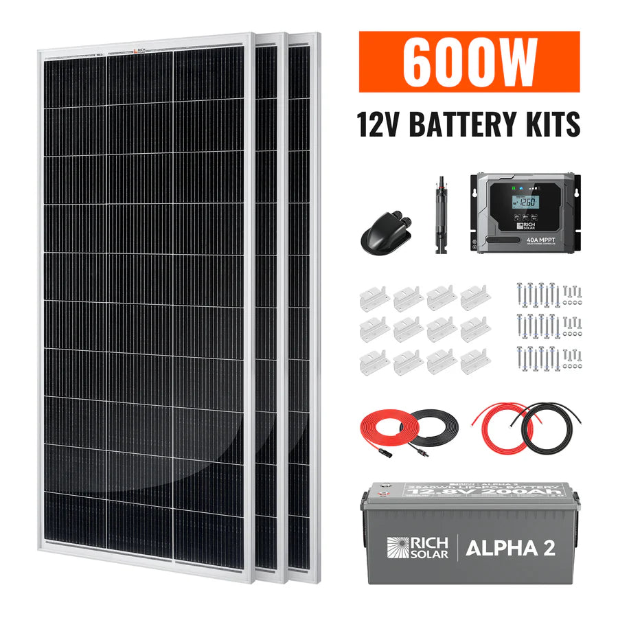 Rich Solar 600 Watt Solar Kit | Solar Panel & Charge Controller Kit for RVs, Vans & Off-Grid Applications | Expandable Solar Charging