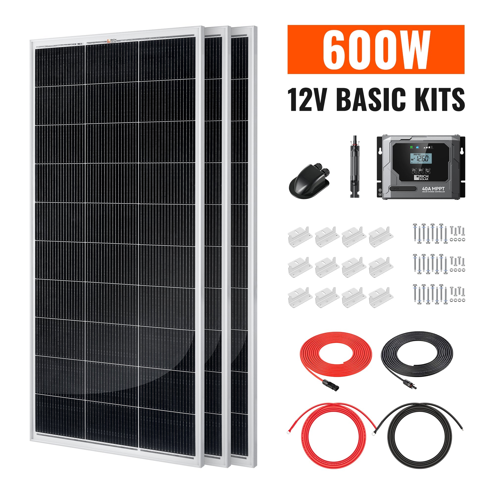 Rich Solar 600 Watt Solar Kit | Solar Panel & Charge Controller Kit for RVs, Vans & Off-Grid Applications | Expandable Solar Charging