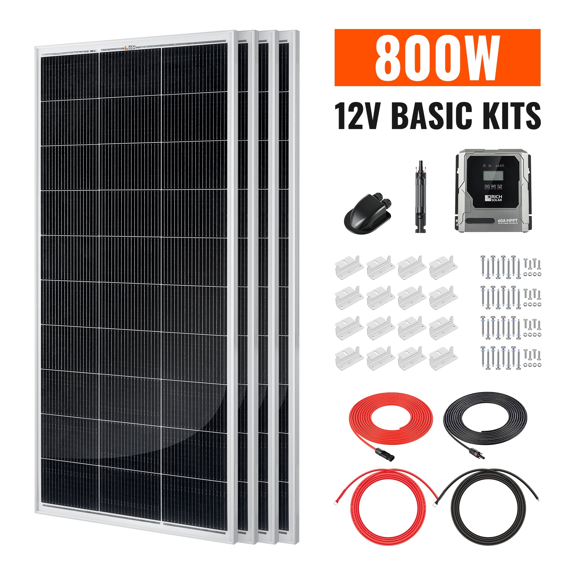 Rich Solar 800 Watt Solar Kit | Solar Panel & Charge Controller Kit for RVs, Vans & Off-Grid Applications | Expandable Solar Charging