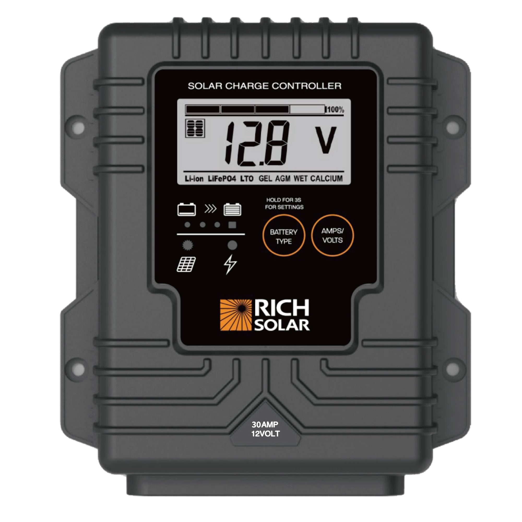 Rich Solar BRAVO Waterproof 30 | 30 Amp Waterproof PWM Solar Charge Controller | Waterproof 30A 12V PWM Controller for RVs, Trailers, Campers, Vans, Boats, Off-Grid
