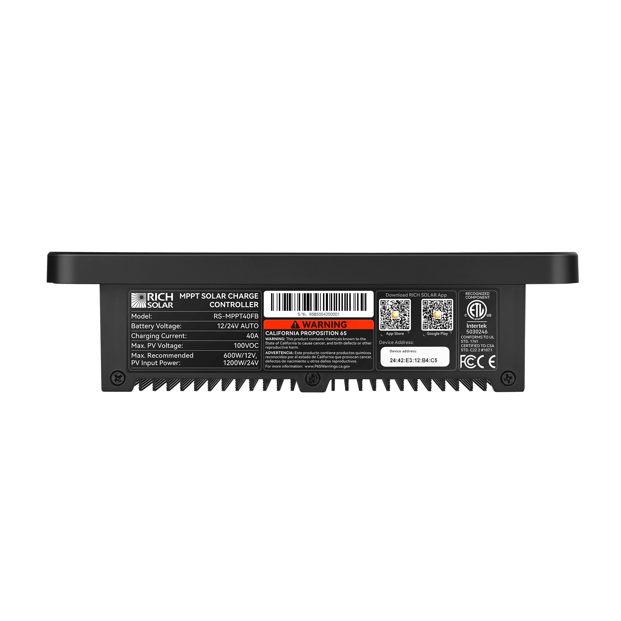 Rich Solar BRAVO PRO 40 | Premium 40A 12V/24V MPPT Flush Mount Solar Controller for RVs, Trailers, Campers, Vans, Boats, Off-Grid | With Bluetooth