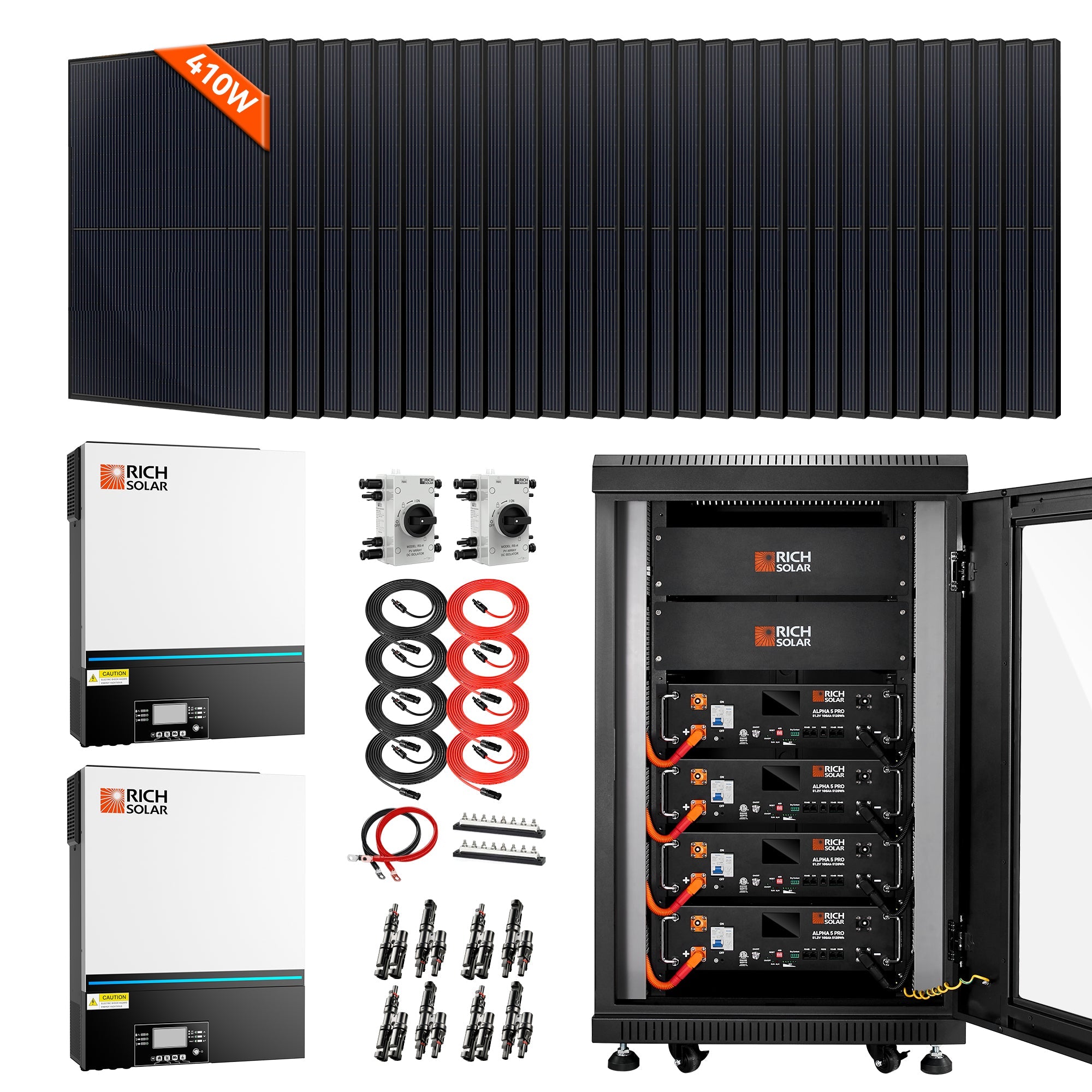 Rich Solar Complete Off-Grid Solar Kit | 30 x MEGA 410 | 13,000W 120/240V Output | 48VDC