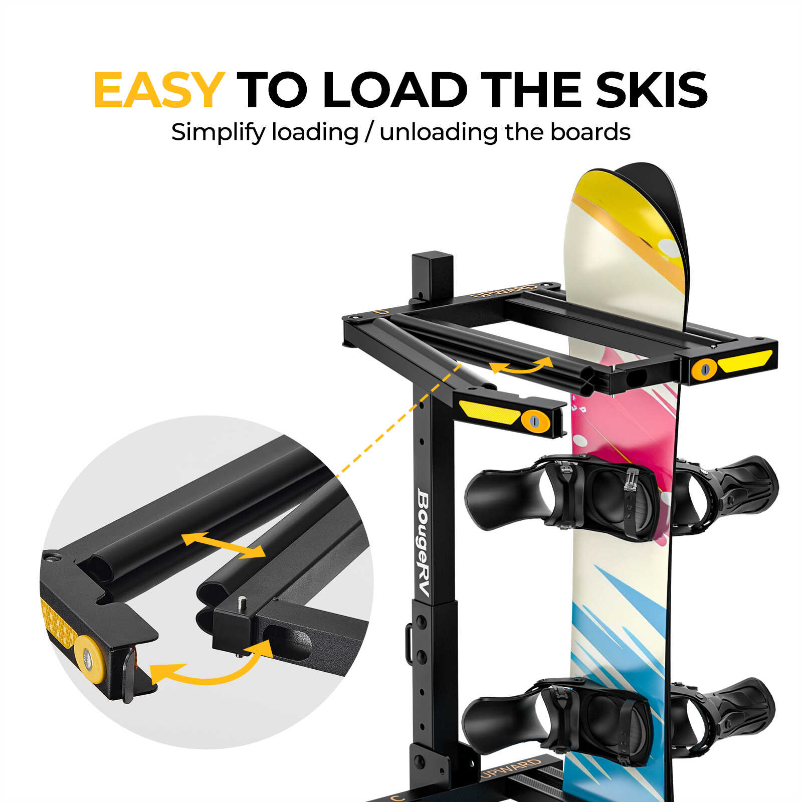 BougeRV Hitch Ski Snowboard Rack with Security Lock (Arrival)