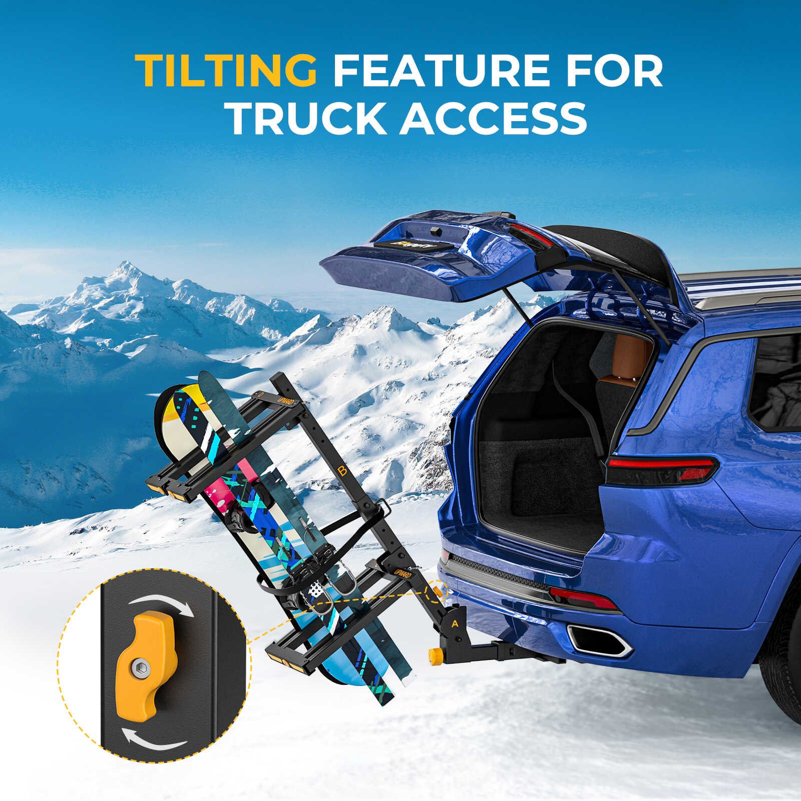 BougeRV Hitch Ski Snowboard Rack with Security Lock (Arrival)