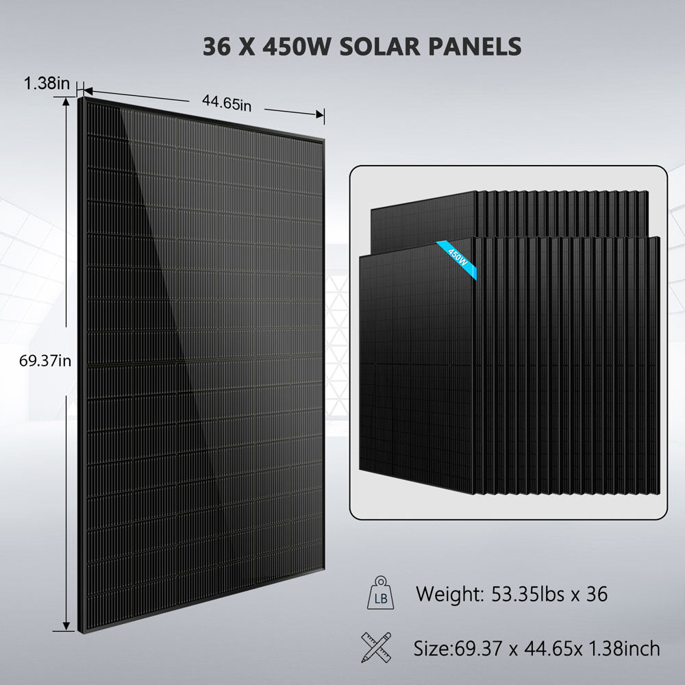 Hybrid Solar Kit 11.4KW 48V Split Phase 20.48KWH Lithium Battery 16 X 450 Watt Solar Panel SGH-11N2E